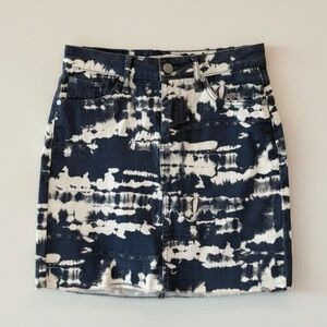 Tinsel Tie Dye High Rise Denim Mini Skirt Blue White Womens 25